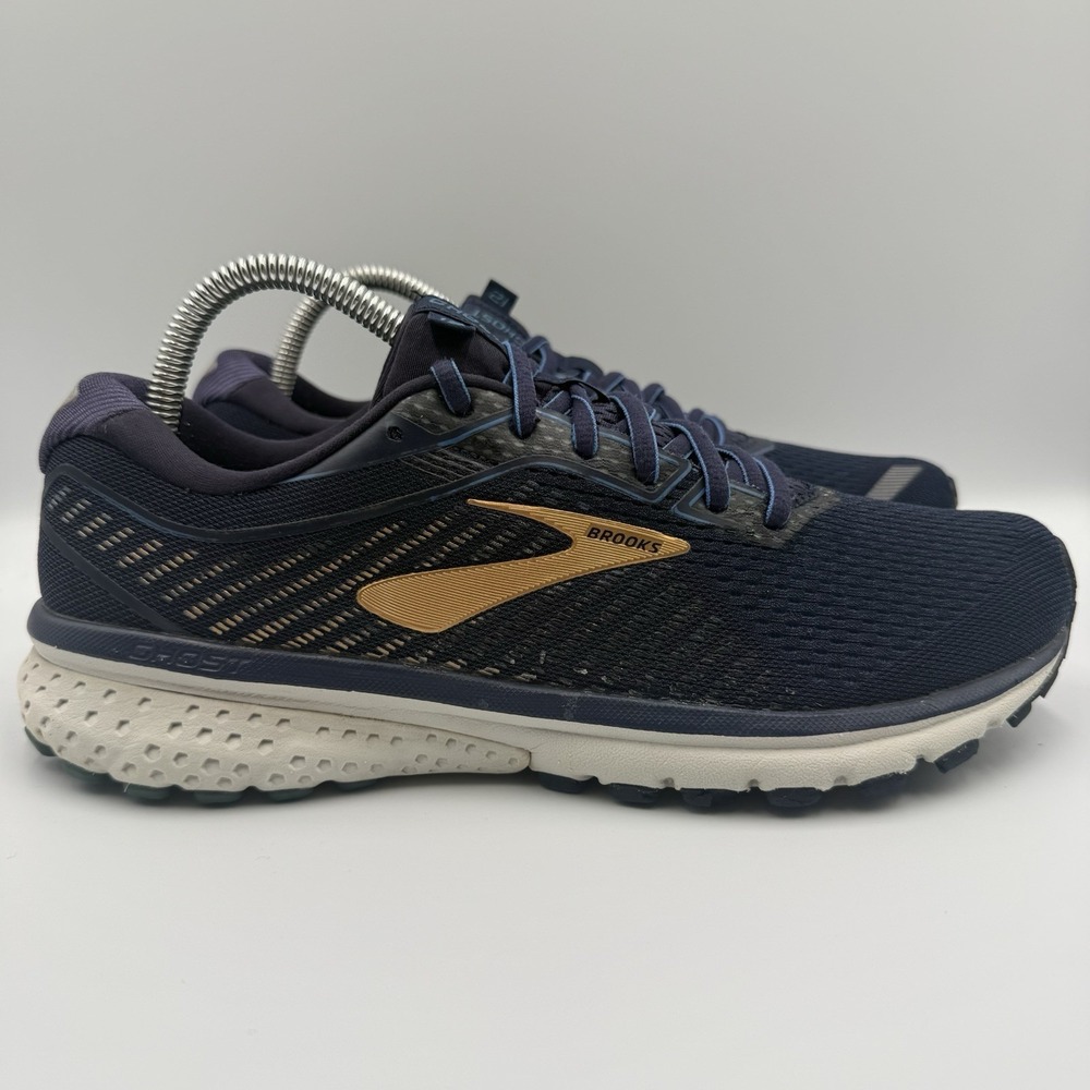 Brooks Ghost 12 Blue Running Shoes Men's Size 8.5 Gold Cushion Athletic Sneakers